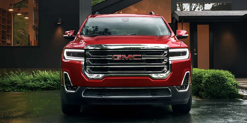 Red GMC Acadia front